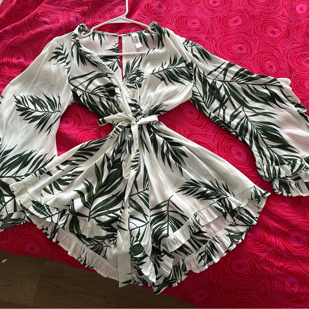 Tropical Romper with Flowy Sleeves